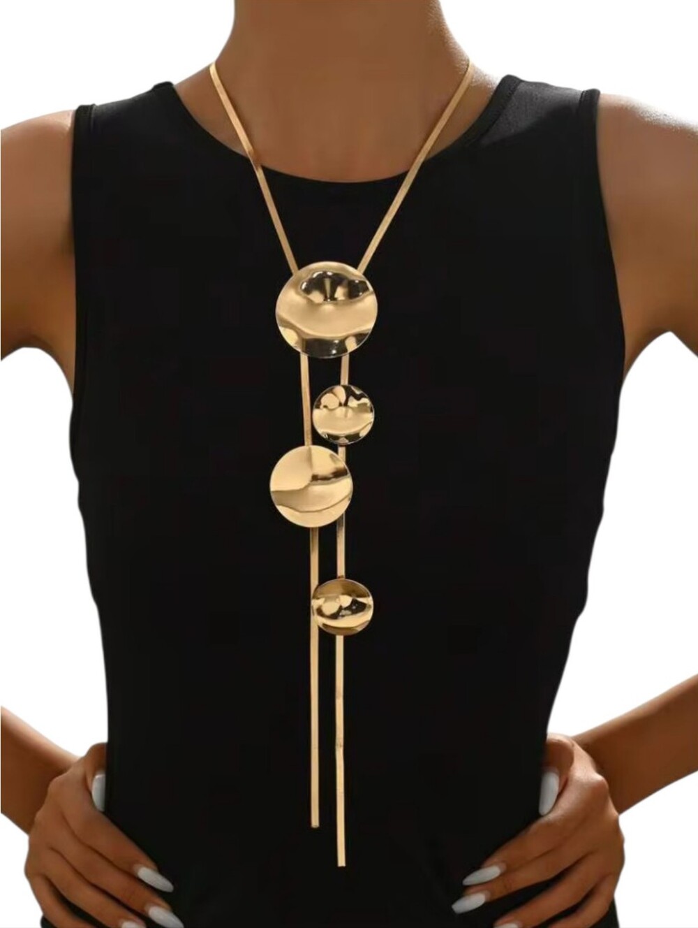 Bold Gold Herringbone Snake Chain Y Shape Linear Drop Statement Necklace Modern